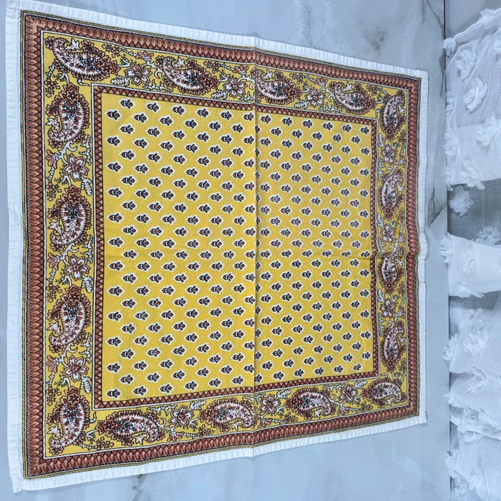 Set of 4 Vintage Williams-Sonoma Cotton Napkins Yellow Brown Paisley Boho Groovy